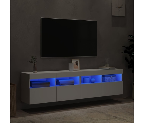 Muebles de TV de pared con luces LED 2 uds blanco 80x30x40 cm