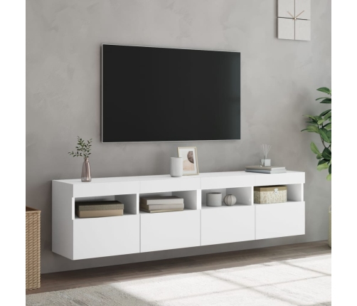 Muebles de TV de pared con luces LED 2 uds blanco 80x30x40 cm