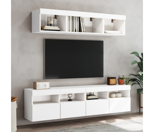 Muebles de TV de pared con luces LED 2 uds blanco 80x30x40 cm