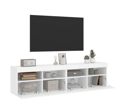 Muebles de TV de pared con luces LED 2 uds blanco 80x30x40 cm