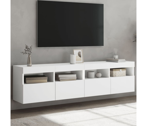 Muebles de TV de pared con luces LED 2 uds blanco 80x30x40 cm