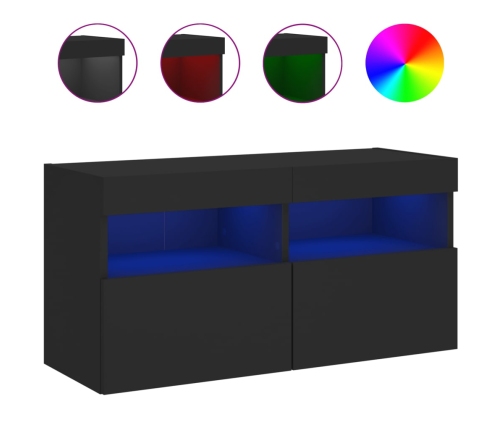 Mueble de TV de pared con luces LED negro 80x30x40 cm