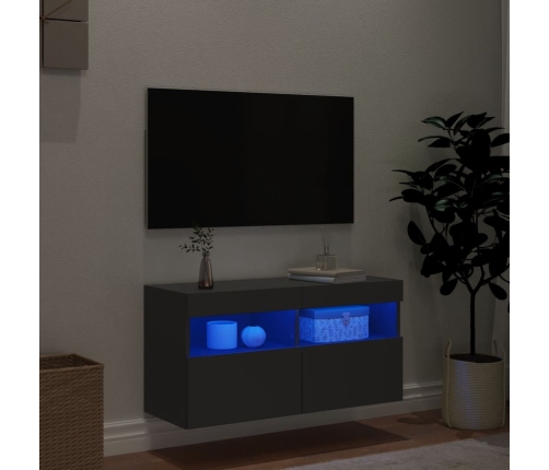 Mueble de TV de pared con luces LED negro 80x30x40 cm