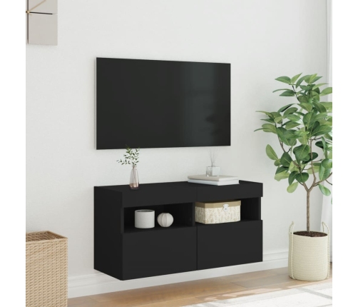 Mueble de TV de pared con luces LED negro 80x30x40 cm