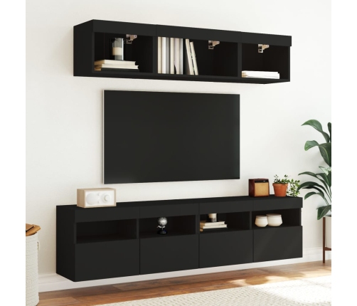 Mueble de TV de pared con luces LED negro 80x30x40 cm