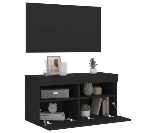 Mueble de TV de pared con luces LED negro 80x30x40 cm