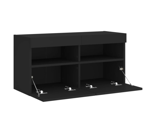 Mueble de TV de pared con luces LED negro 80x30x40 cm