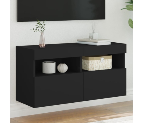 Mueble de TV de pared con luces LED negro 80x30x40 cm