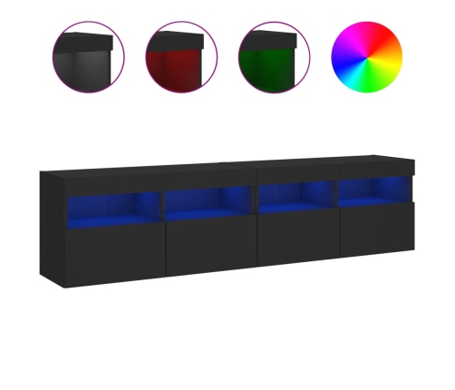 Muebles de TV de pared con luces LED 2 uds negro 80x30x40 cm