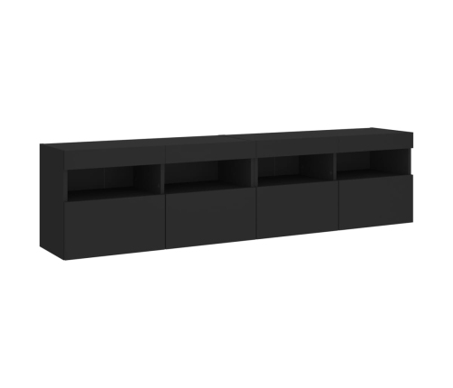 Muebles de TV de pared con luces LED 2 uds negro 80x30x40 cm