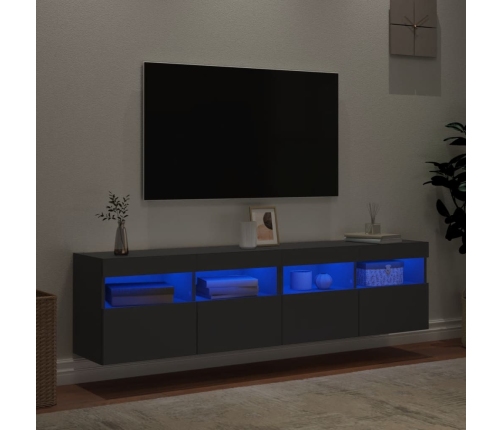 Muebles de TV de pared con luces LED 2 uds negro 80x30x40 cm