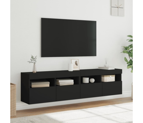 Muebles de TV de pared con luces LED 2 uds negro 80x30x40 cm