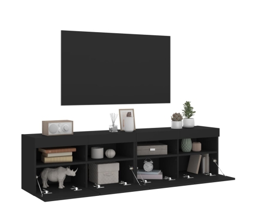 Muebles de TV de pared con luces LED 2 uds negro 80x30x40 cm