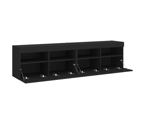 Muebles de TV de pared con luces LED 2 uds negro 80x30x40 cm