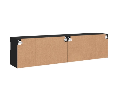 Muebles de TV de pared con luces LED 2 uds negro 80x30x40 cm