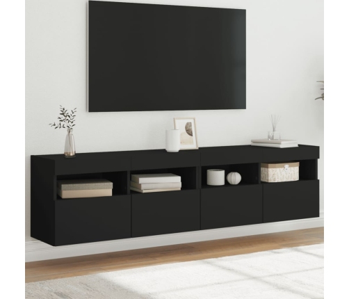 Muebles de TV de pared con luces LED 2 uds negro 80x30x40 cm