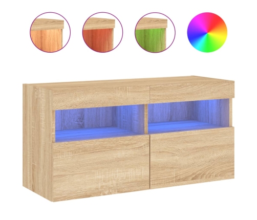 Mueble de TV de pared con luces LED roble Sonoma 80x30x40 cm