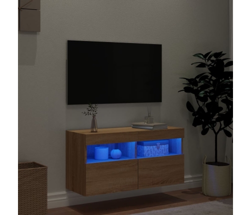 Mueble de TV de pared con luces LED roble Sonoma 80x30x40 cm