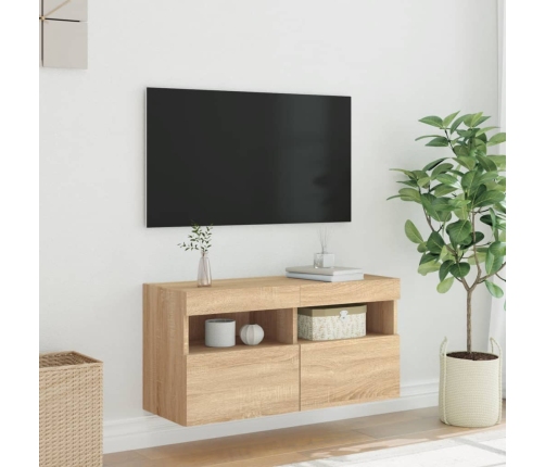 Mueble de TV de pared con luces LED roble Sonoma 80x30x40 cm