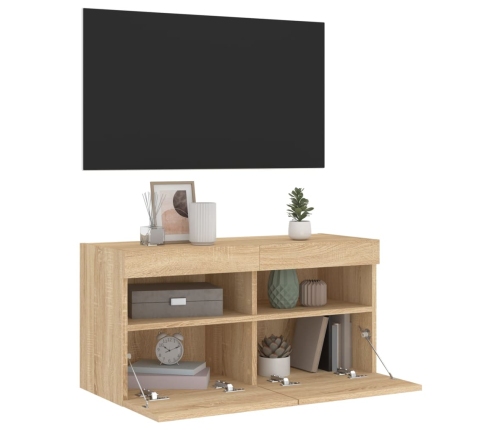 Mueble de TV de pared con luces LED roble Sonoma 80x30x40 cm