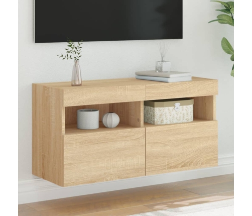 Mueble de TV de pared con luces LED roble Sonoma 80x30x40 cm