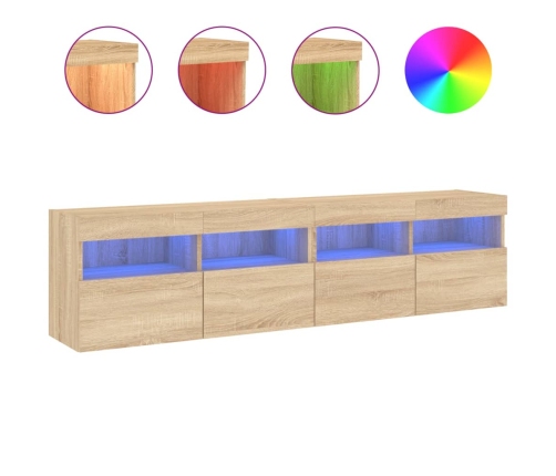 Muebles de TV de pared luces LED 2 uds roble Sonoma 80x30x40 cm