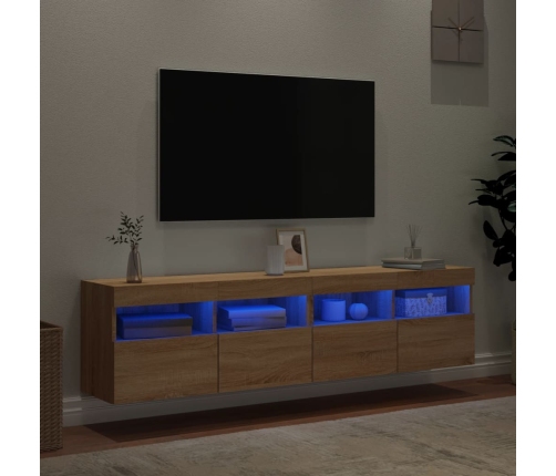 Muebles de TV de pared luces LED 2 uds roble Sonoma 80x30x40 cm