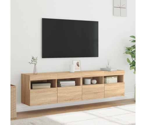 Muebles de TV de pared luces LED 2 uds roble Sonoma 80x30x40 cm