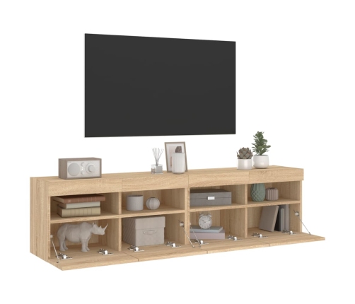 Muebles de TV de pared luces LED 2 uds roble Sonoma 80x30x40 cm