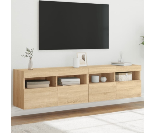 Muebles de TV de pared luces LED 2 uds roble Sonoma 80x30x40 cm