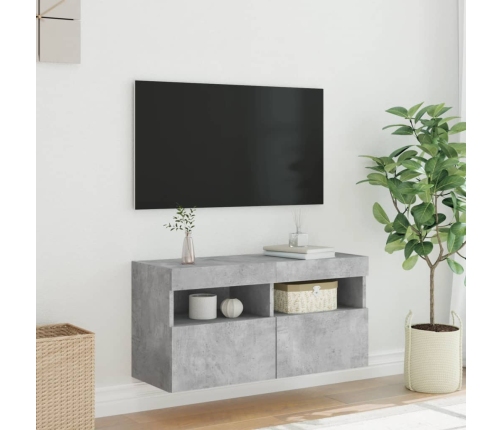 Mueble de TV de pared con luces LED gris hormigón 80x30x40 cm