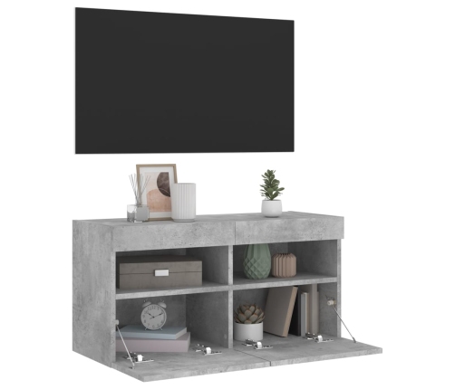 Mueble de TV de pared con luces LED gris hormigón 80x30x40 cm