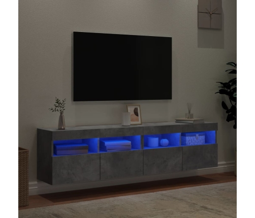 Muebles TV de pared luces LED 2 uds gris hormigón 80x30x40 cm