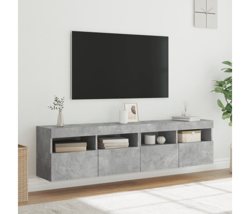 Muebles TV de pared luces LED 2 uds gris hormigón 80x30x40 cm