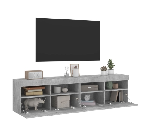 Muebles TV de pared luces LED 2 uds gris hormigón 80x30x40 cm