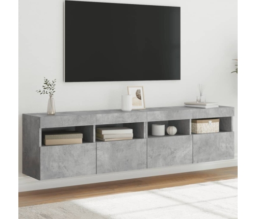 Muebles TV de pared luces LED 2 uds gris hormigón 80x30x40 cm