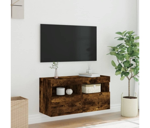 Mueble de TV de pared con luces LED roble ahumado 80x30x40 cm