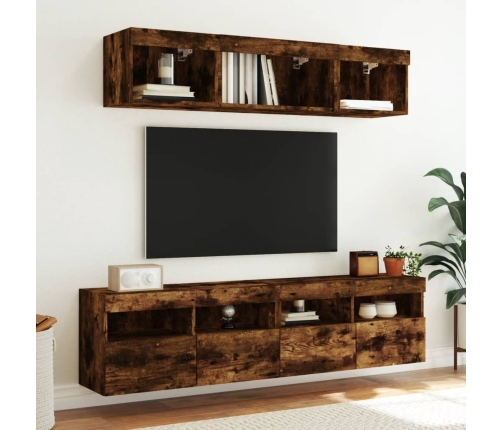 Mueble de TV de pared con luces LED roble ahumado 80x30x40 cm