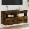 Mueble de TV de pared con luces LED roble ahumado 80x30x40 cm