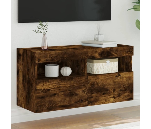 Mueble de TV de pared con luces LED roble ahumado 80x30x40 cm