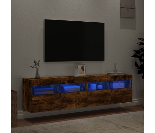 Muebles TV de pared luces LED 2 uds roble ahumado 80x30x40 cm