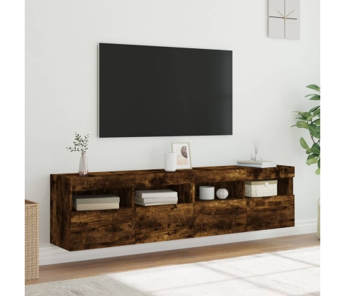 Muebles TV de pared luces LED 2 uds roble ahumado 80x30x40 cm