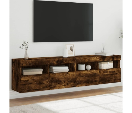 Muebles TV de pared luces LED 2 uds roble ahumado 80x30x40 cm