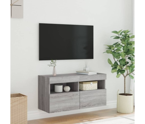 Mueble de TV de pared con luces LED gris Sonoma 80x30x40 cm