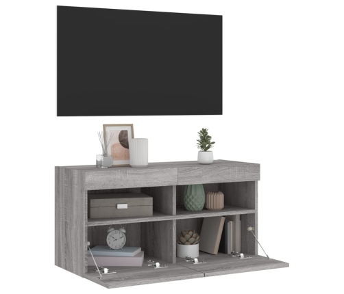 Mueble de TV de pared con luces LED gris Sonoma 80x30x40 cm