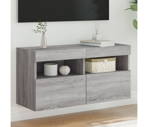 Mueble de TV de pared con luces LED gris Sonoma 80x30x40 cm