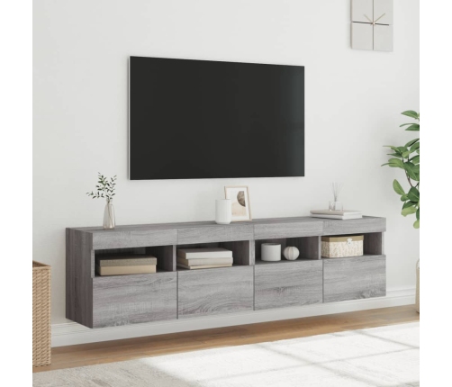 Muebles TV de pared con luces LED 2 uds gris Sonoma 80x30x40 cm