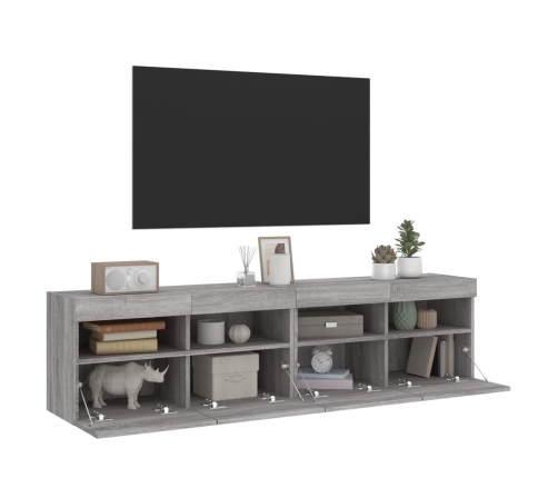 vidaXL Muebles TV de pared con luces LED 2 uds gris Sonoma 80x30x40 cm