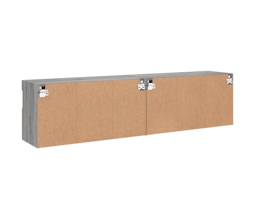 Muebles TV de pared con luces LED 2 uds gris Sonoma 80x30x40 cm