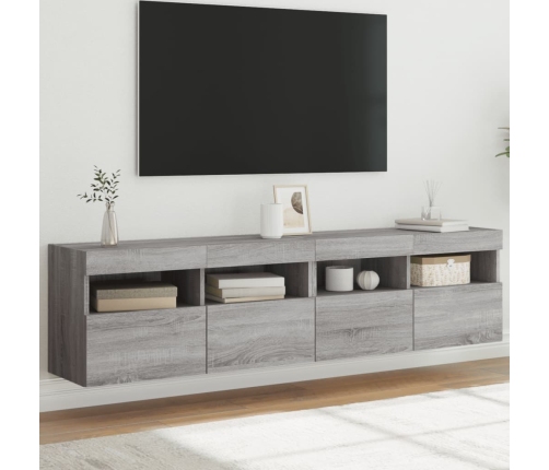 vidaXL Muebles TV de pared con luces LED 2 uds gris Sonoma 80x30x40 cm